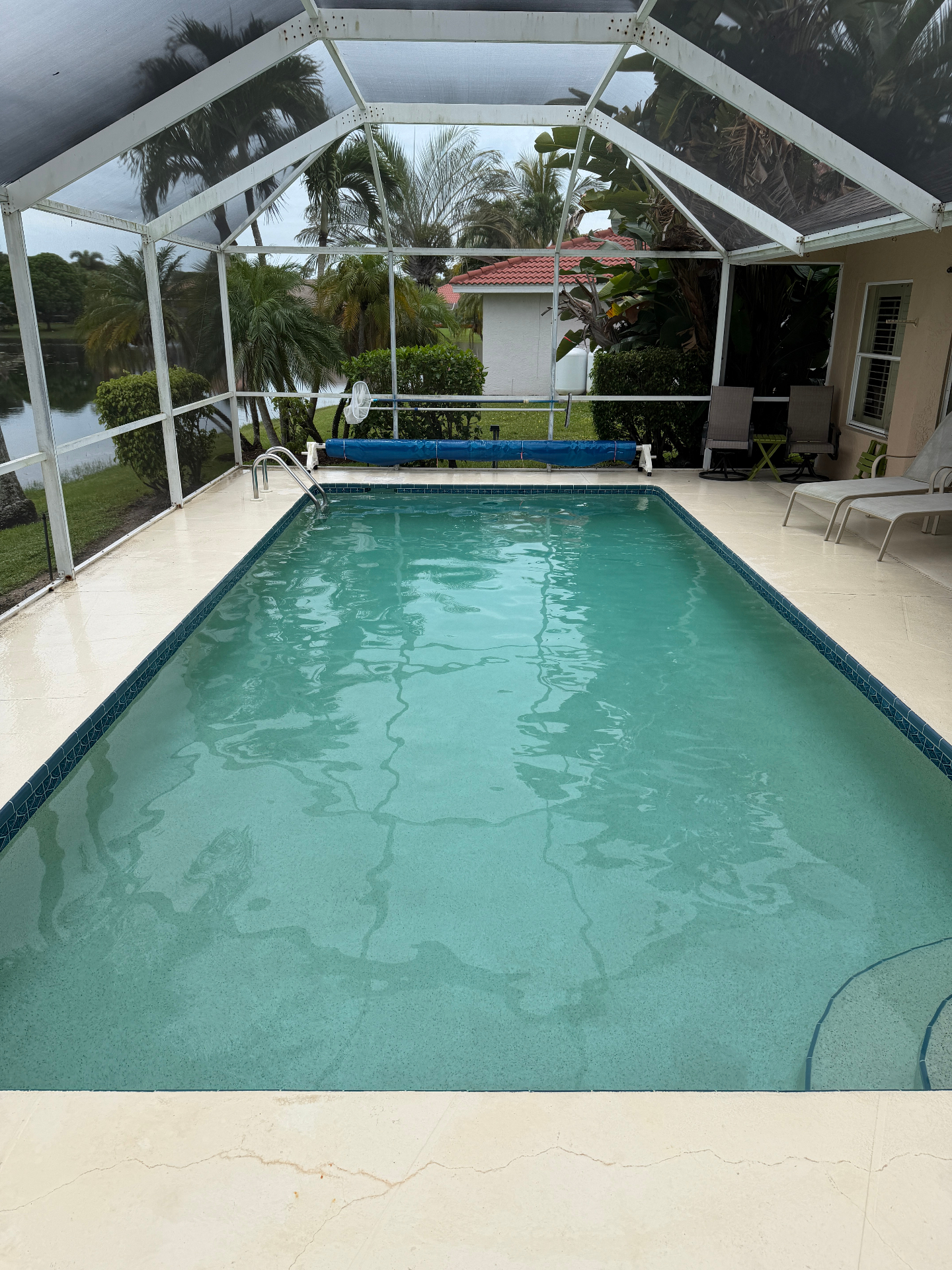 Cloudy green pool water before Bluguard treatment
