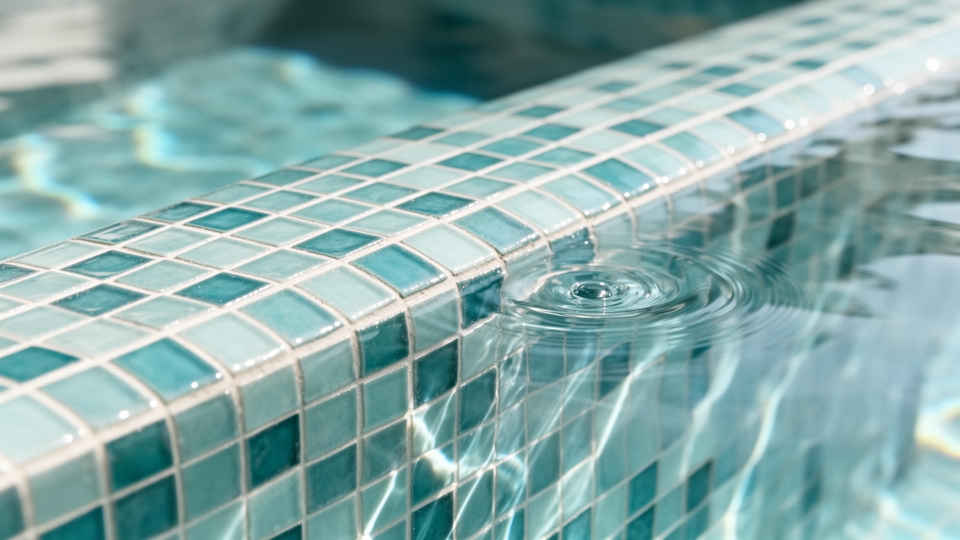 Close-up of aqua mosaic pool tile