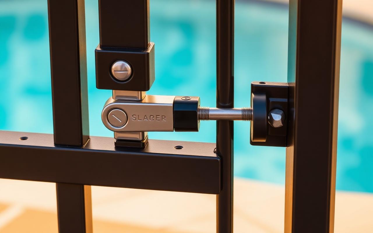 Self-closing, self-latching Magna-Latch style mechanism on a pool gate